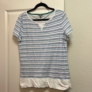 Talbots Women’s Blue And White Striped Tee Size Large Preloved